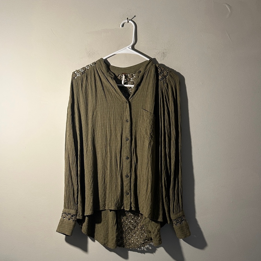Free People The Best Crotchet Button Down boho hippie top women size XS
